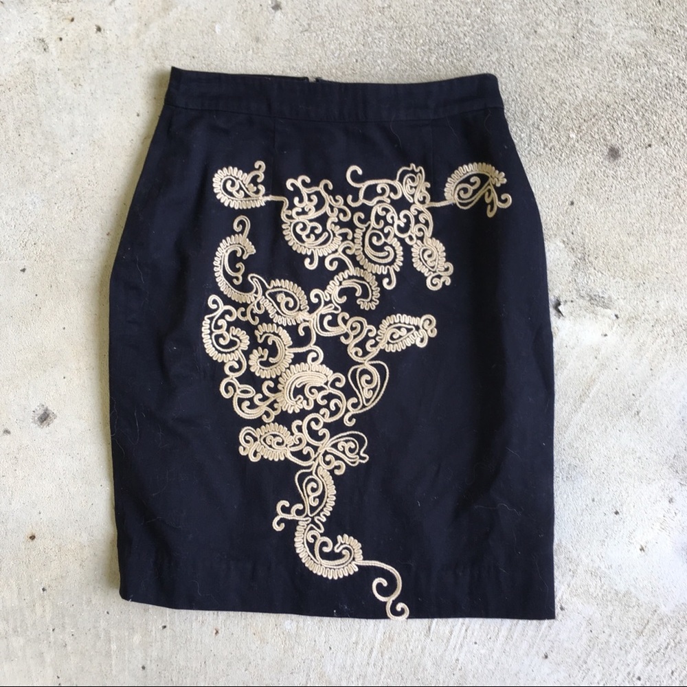 Anthropologie Skirt Black Paisley Paths Pencil 2 holiday party